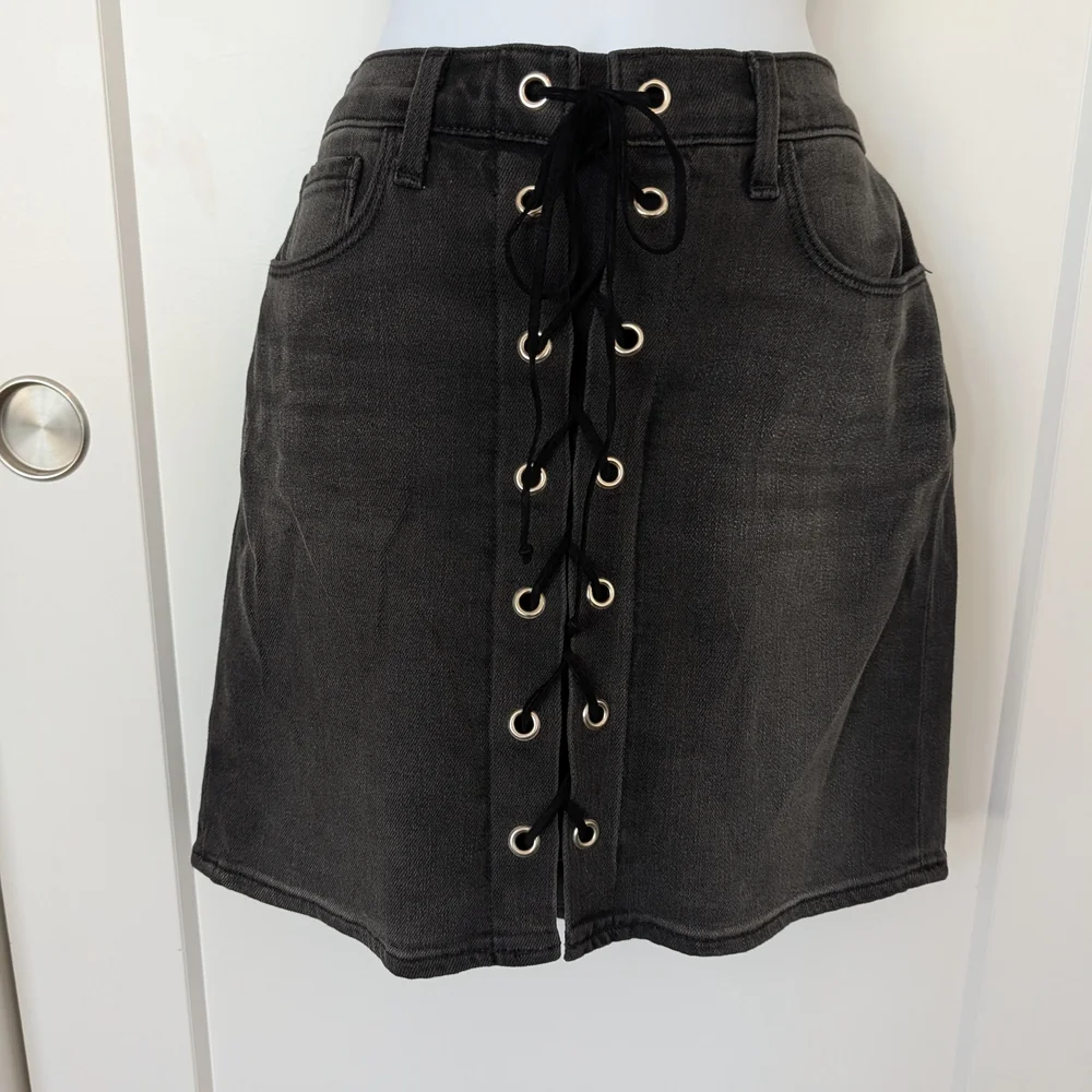 L'AGENCE Charcoal Jean Lace-Up Skirt - Picture 2 of 6